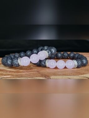 Natural Lava Stone and Amethyst Diffuser Stretch Bracelet